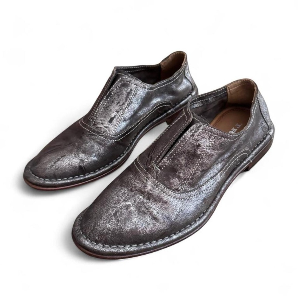 Hs trask avant garde brown metallic leather slip on Oxford brougue dress shoes 6